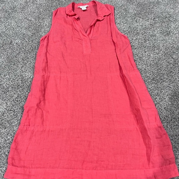 C & C California 100% Linen Collared Sleeveless Pockets Peach Orange Dress US 12 - Picture 1 of 6